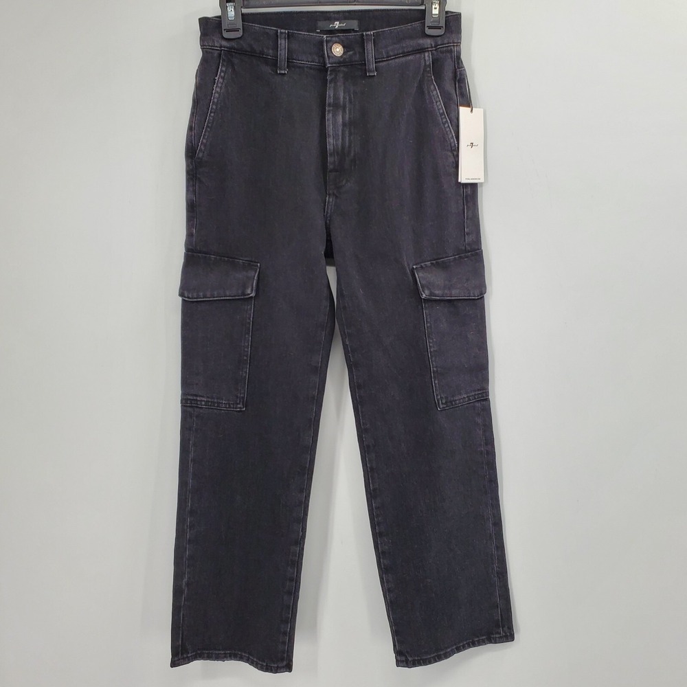 Women's 7 For All Mankind Tess High Rise Cargo Jeans Size 25 NEW Black C2